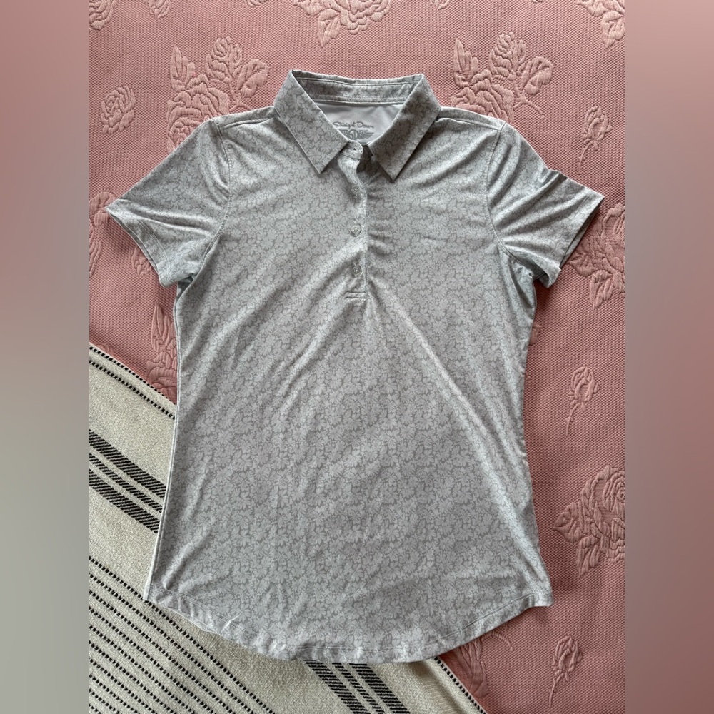 Straight Down Light Gray Floral-Print Polo Shirt , Size Small